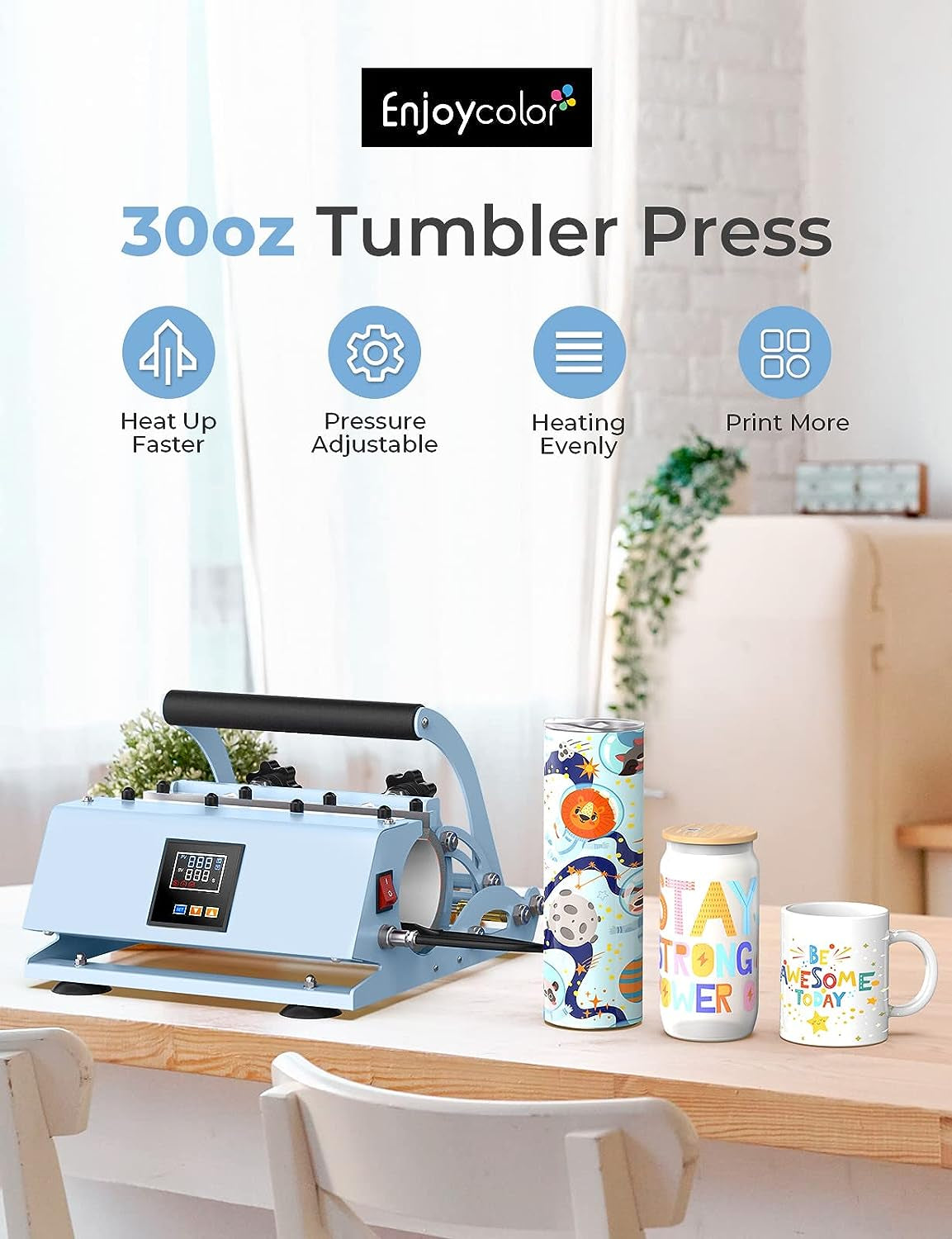 Pro 30 OZ Tumbler Heat Press Machine,  Mug Press for 11 OZ 15 OZ 16 OZ 20 OZ 30 OZ Straight Skinny Sublimation Tumblers, Cup Heat Press DIY Sublimation 30OZ Tumbler Press (Blue)