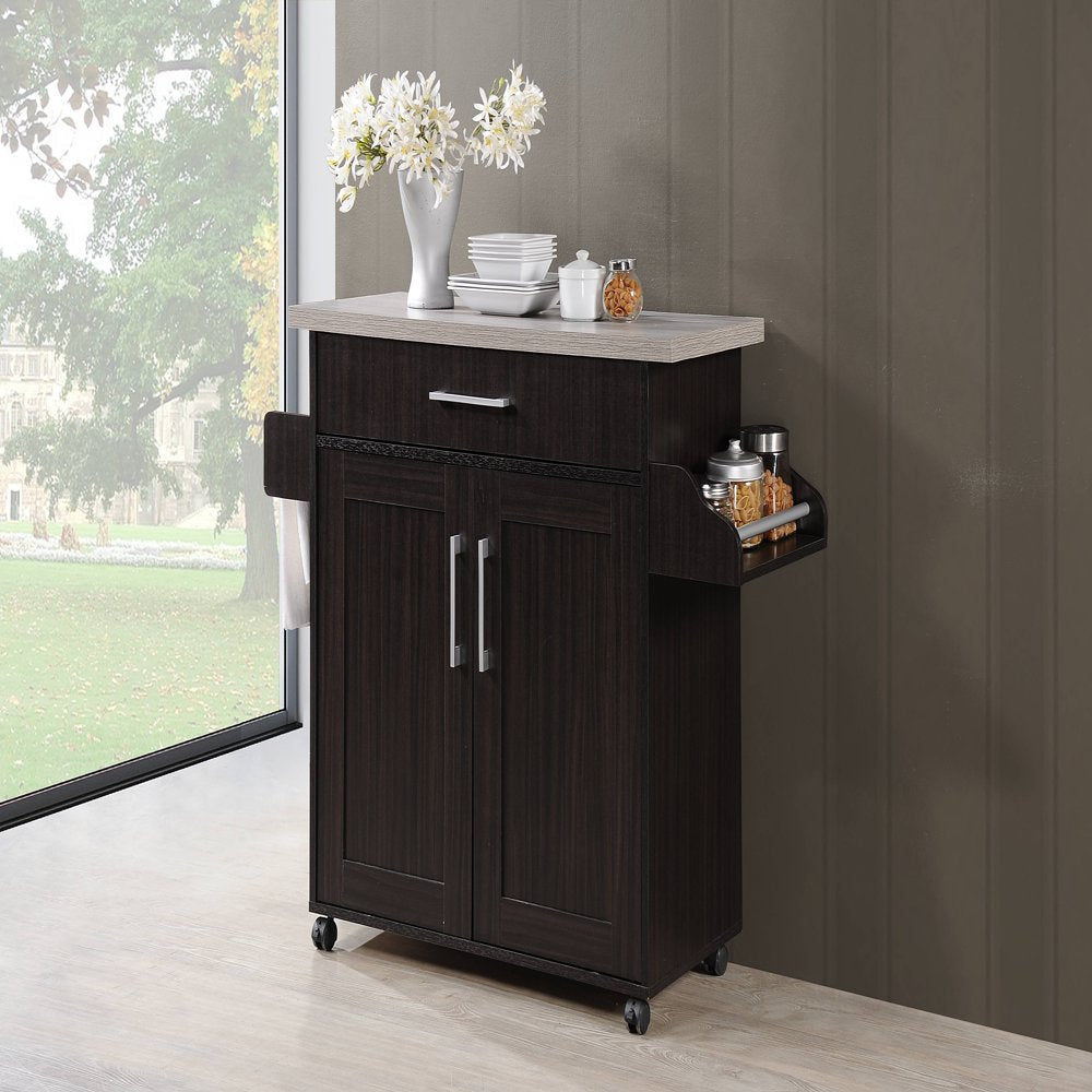 Kitchen Cart with Spice Rack plus Towel Holder, Chocolate-Grey