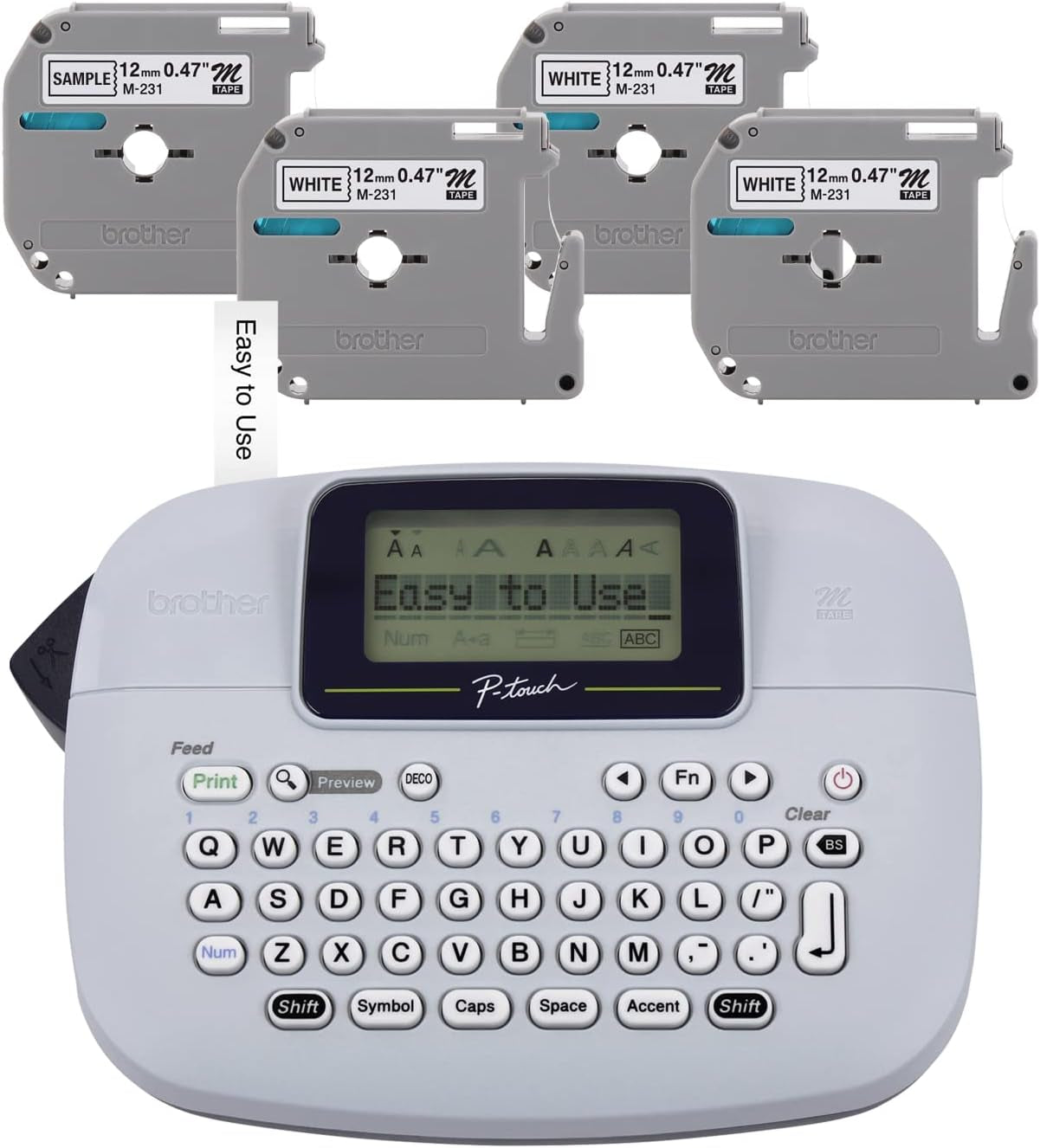 PT-M95 P-Touch Monochrome Label Maker Bundle (4 Label Tapes Included),White