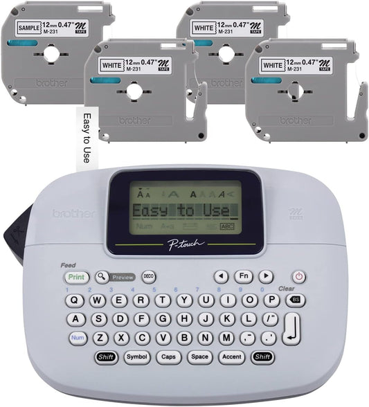 PT-M95 P-Touch Monochrome Label Maker Bundle (4 Label Tapes Included),White
