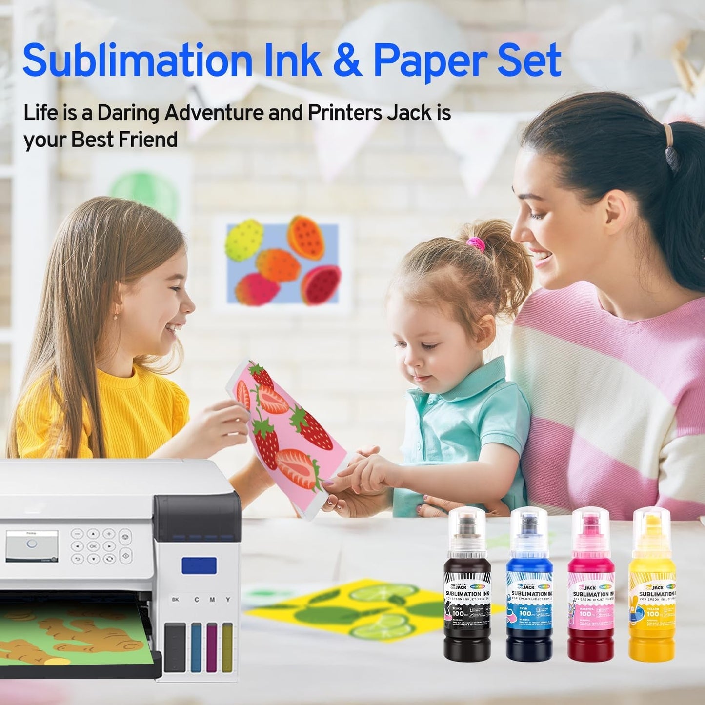 Printers Jack Sublimation Ink & 150 Sheet Sublimation Paper 8.5X11’’ 120G, Heat Tape Compatible for Inkjet Printer ET-2800 ET-15000 ET-2803 ET-2760 ET-2400 ET-4700 ET-4800 ET-2720