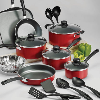 Primaware 18 Piece Non-Stick Cookware Set, Red