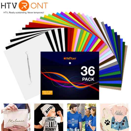 36 Sheets 12" X 10" HTV Heat Transfer Vinyl Bundles Iron on for T-Shirts, Clothing and Textiles, Easy Transfers, 27 Assorted Colors