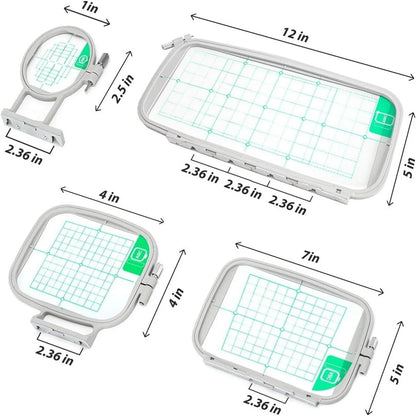 4Pc Embroidery Hoop Set & Accessories for Brother SE2000, PE900 & Other Models