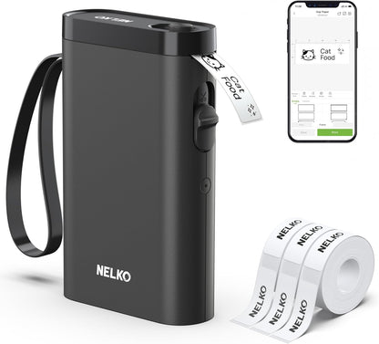 Nelko Label Maker Machine with Tape, P21 Bluetooth Label Printer with 3 Tapes, Wireless Mini Label Makers with Multiple Templates Icon Font Custom for School Office Home, Black