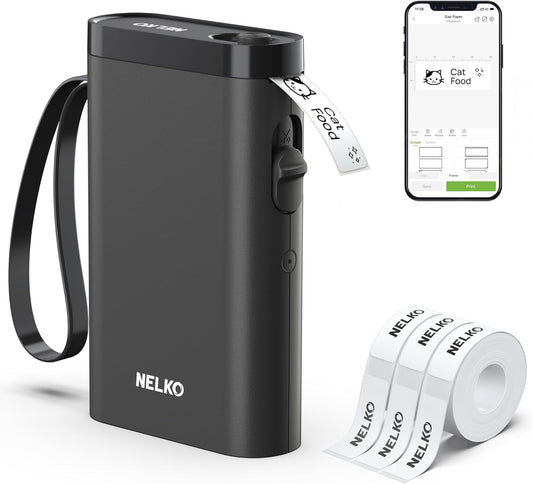 Nelko Label Maker Machine with Tape, P21 Bluetooth Label Printer with 3 Tapes, Wireless Mini Label Makers with Multiple Templates Icon Font Custom for School Office Home, Black