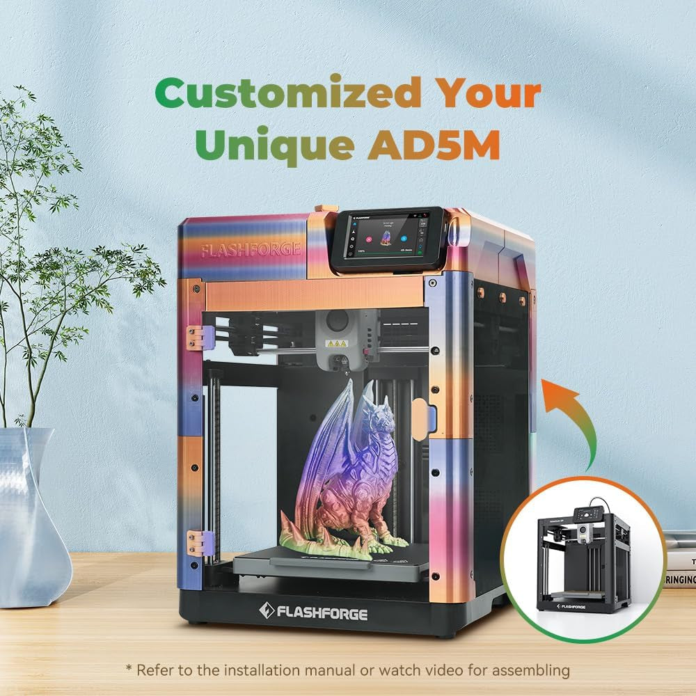 FLASHFORGE AD5M 3D Printer Fully Auto Calibration Print with 1-Click Max 600Mm/S Speed, All-Metal Corexy Structure Precise Printing, Easy-Maintenance Quick-Swap Nozzle, Print Size 220X220X220Mm