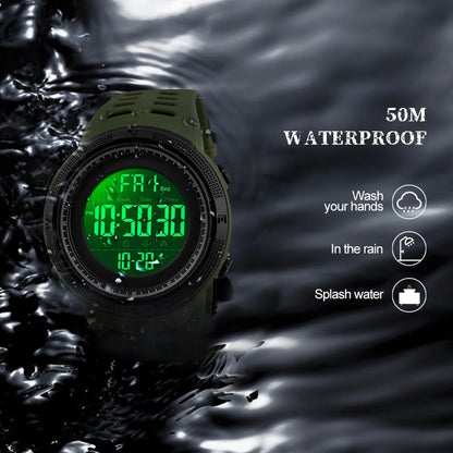 Men'S Watch Waterproof Digital Sport Watch Military Digital Watches for Men Alarm Back Light Classic Large Face Watch Army Green