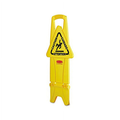 Commercial Stable Multi-Lingual Safety Sign, 13W X 13 1/4D X 26H, Yellow -RCP9S0900YEL