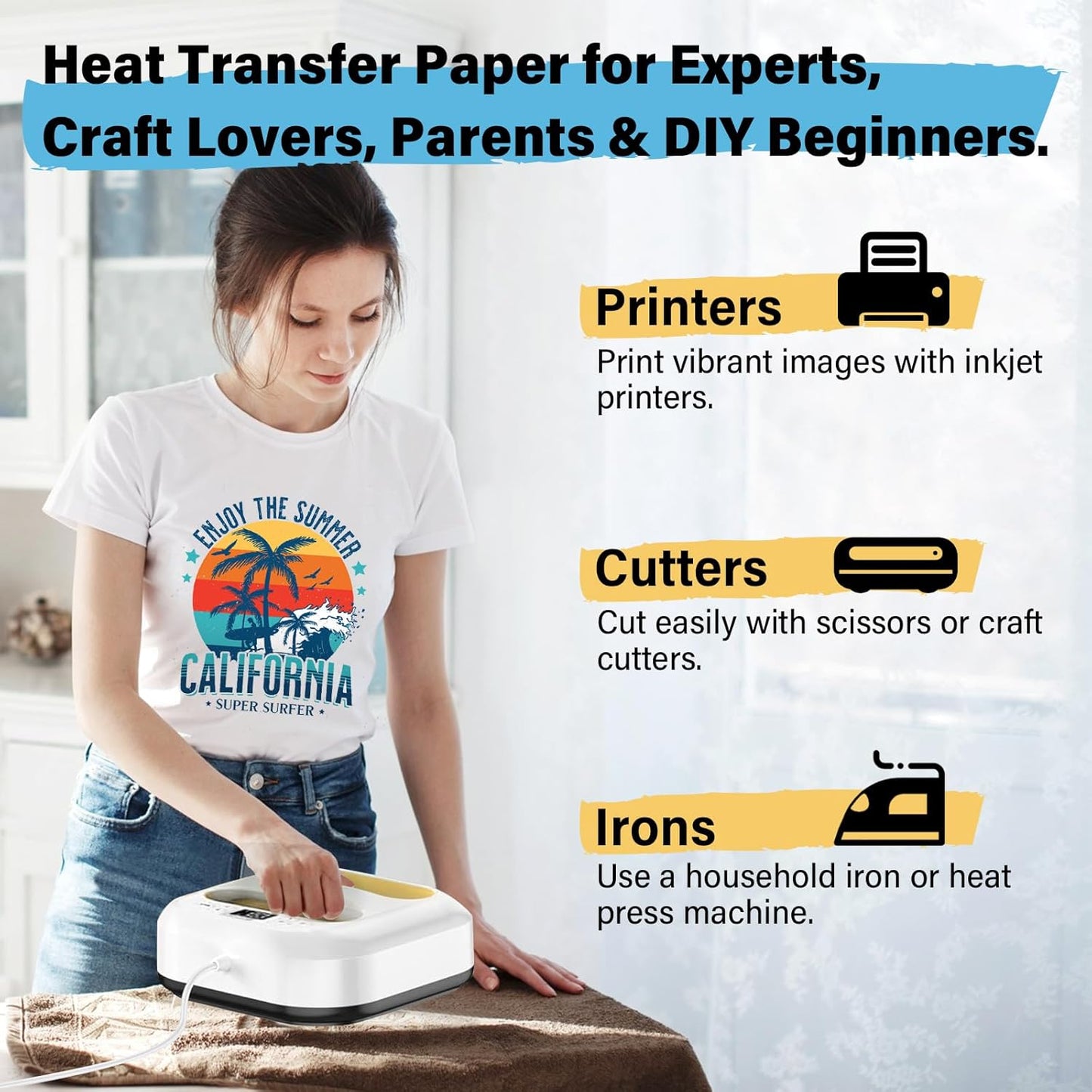 Printable Heat Transfer Paper for T-Shirts 30 Sheets, 8.3" X 11.7" Printable Heat Transfer Vinyl for Inkjet Printer, Iron on Transfer Paper for Light and Dark Fabric (Matte)