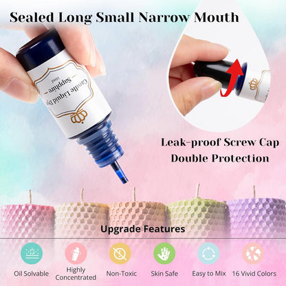 Candle Dye - 16 Vivid Colors Liquid Candle Wax Dye, High Concentrate Candle Dye for Soy Wax, Beeswax, Gel Wax, Palm Wax - 10Ml/ 0.35 Oz