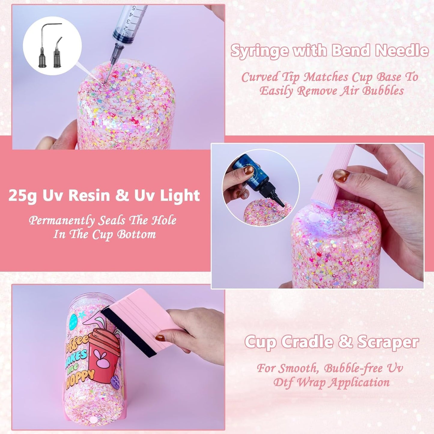 6 Pack 20 Oz Acrylic Snow Globe Tumbler Supplies Starter Kit, Double Wall Plastic Pre-Drilled Snowglobe Tumbler Cup Tool Set, Including Squeeze Bottle Cup Cradle and Scraper Etc.