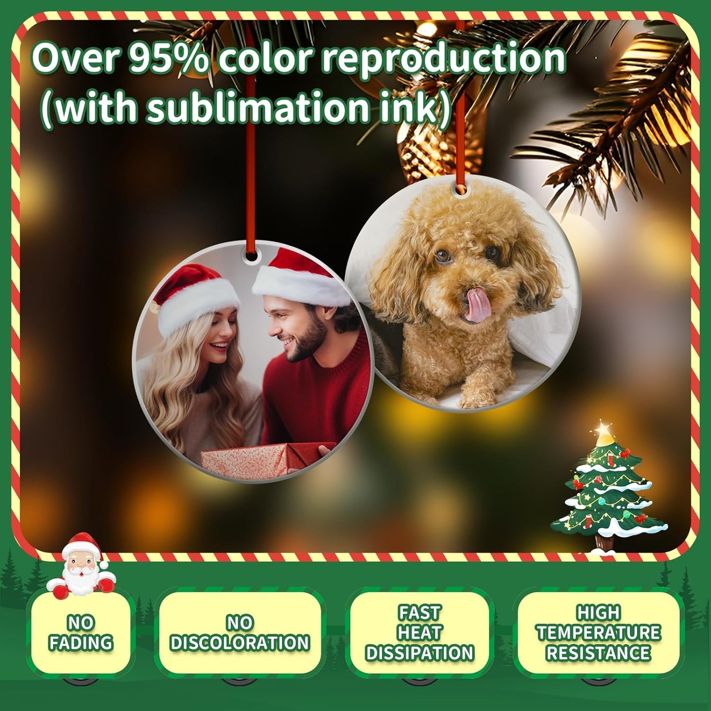 Sublimation Ornament Blanks 3.15 Inch - 12 PCS Sublimation Christmas Ornament Blanks with Red String - Personalized MDF Decoration Supplies for Halloween Christmas