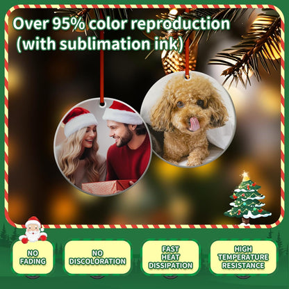 Sublimation Ornament Blanks 3.15 Inch - 12 PCS Sublimation Christmas Ornament Blanks with Red String - Personalized MDF Decoration Supplies for Halloween Christmas