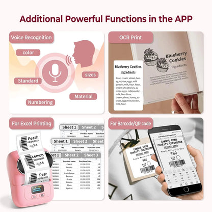 M110 Thermal Label Printer - Portable Bluetooth Address Label Maker for Small Business, Barcode & Retail, Compatible with Phones & PC (Pink)