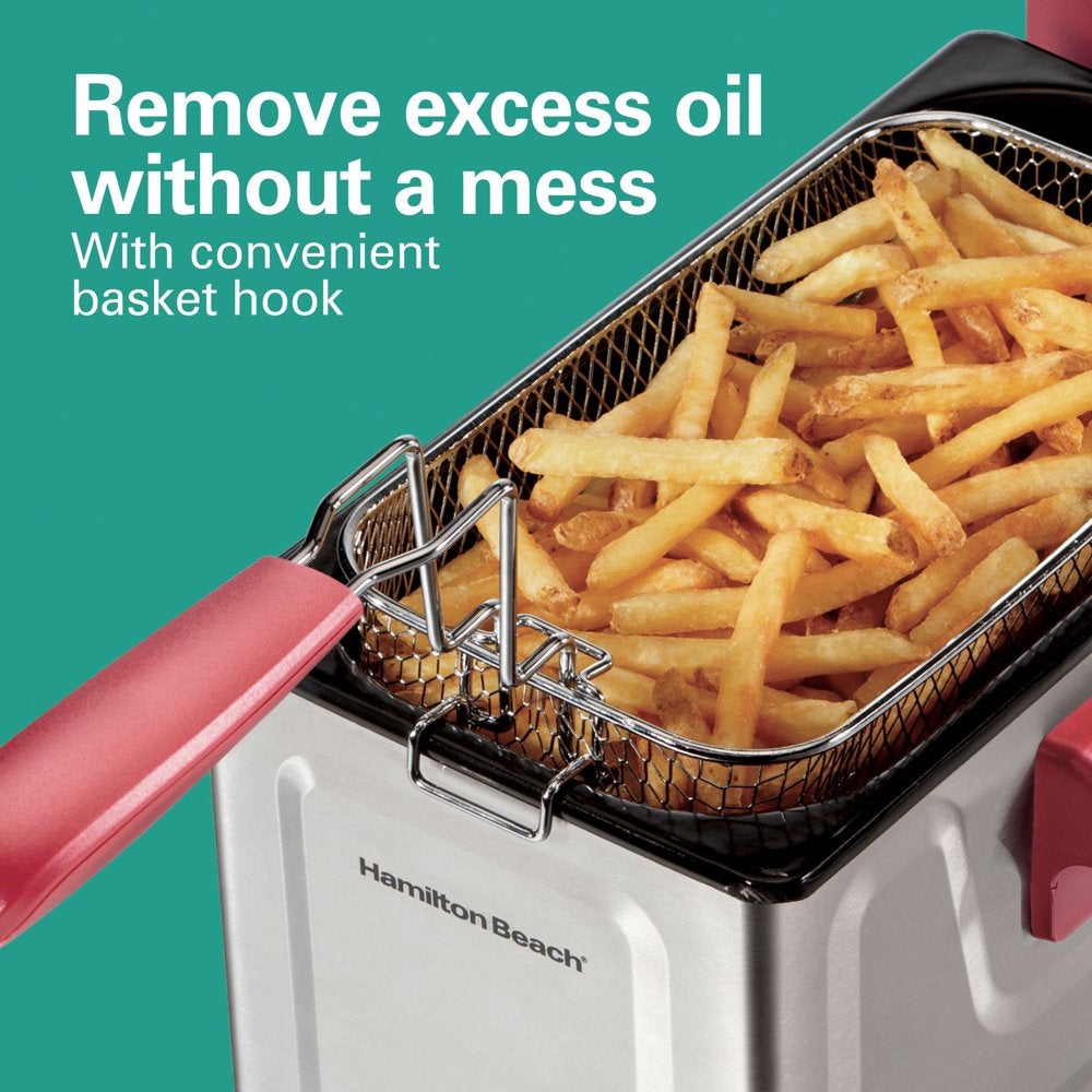 8 Cup Deep Fryer, Family-Size Food Capacity Cooks up to 6 Cups of Food, Red, 35336