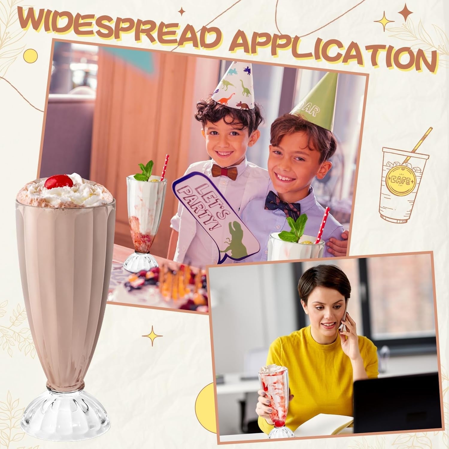 Tioncy 24 Pcs 12 Oz Milkshake Glass Acrylic Clear Footed Ice Cream Soda Glass Old Fashioned Fountain Soda Cups for Drinking Sunda Milk Ice Cream
