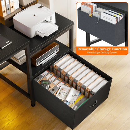 56.5" Computer Desk with Monitor Stand, Office Desk with Fabric File Cabinet, Gaming Computer Desk for Home Office Bedroom, Black