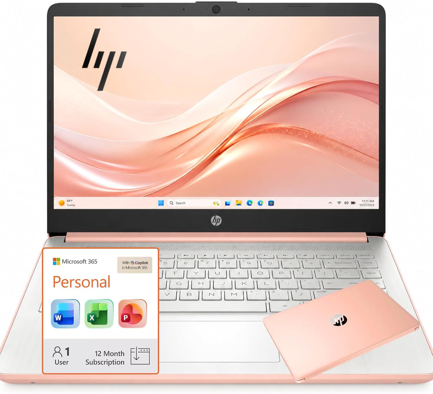 HP Business and Home Laptop, 8GB RAM, 128GB SSD, Intel Processor, Microsoft Office 365 1 Year | No Mouse, Fast Response, Long Battery Life Computer, Rose Gold