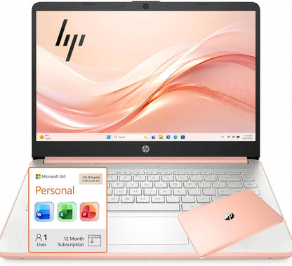 HP Business and Home Laptop, 8GB RAM, 128GB SSD, Intel Processor, Microsoft Office 365 1 Year | No Mouse, Fast Response, Long Battery Life Computer, Rose Gold