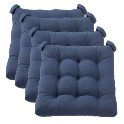 Textured Chair Seat Pad (Chair Cushion), Navy Color, 4-Piece Set, 15.5" L X 16" W