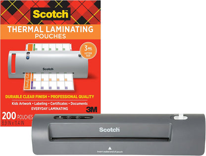 Scotch Thermal Laminator and Pouch Bundle, 2 Roller System, Laminate up to 9" Wide (TL901X) with Scotch Laminating Pouches, 200-Pack (TP3854-200)