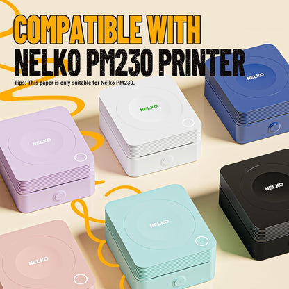 Nelko Genuine Self-Adhesive Thermal Printer Stickers, Compatible with PM230 Mini Sticker Printer, Black on White, 54Mmx3.5M, 3 Rolls, Transparent
