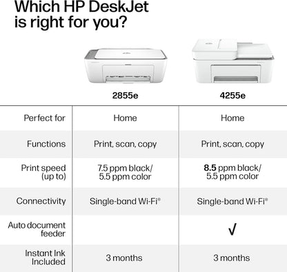HP Deskjet 4255E Wireless All-In-One Color Inkjet Printer, Scanner, Copier, Best-For-Home, 3 Month Instant Ink Trial Included. This Printer Is Only 2.4 Ghz Capable. Ai-Enabled (588S6A)