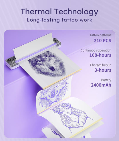 Rongta Tattoo Stencil Printer, F81S Wireless Thermal Tattoo Machine with 5Pcs Transfer Paper, Compatible with Phone/Tablet/Pc/Laptop, Bluetooth Tattoo Printer for Tattoo Artist & Beginner, Purple