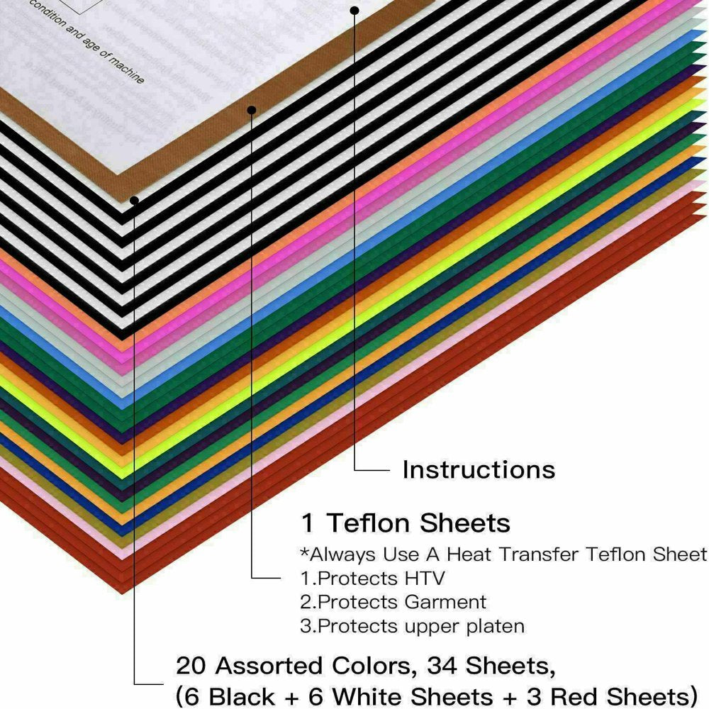 35 Sheets 12" X 10" PU HTV Heat Transfer Vinyl Bundles Iron on for T-Shirts and Heat Press Machine, Clothing and Textiles, Easy Transfers