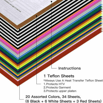 35 Sheets 12" X 10" PU HTV Heat Transfer Vinyl Bundles Iron on for T-Shirts and Heat Press Machine, Clothing and Textiles, Easy Transfers