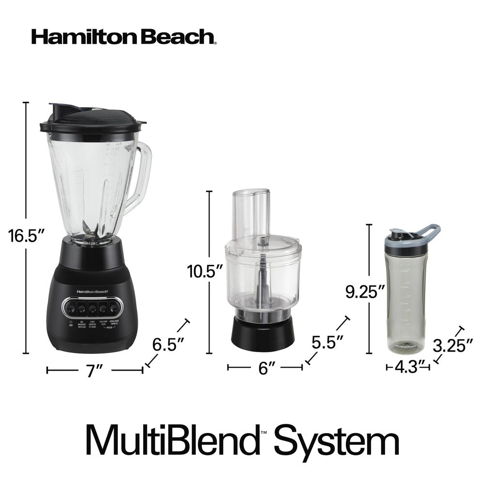 Multiblend Kitchen System, 3-In-1 Blender with Food Processor Attachment, 52 Oz. Blending Jar, and 20 Oz. Travel Jar, Black, 58176
