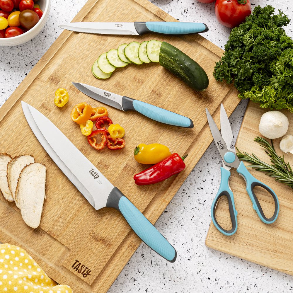 Cutlery Knife Set with Shears, Stainless Steel, Blue, 4 Piece