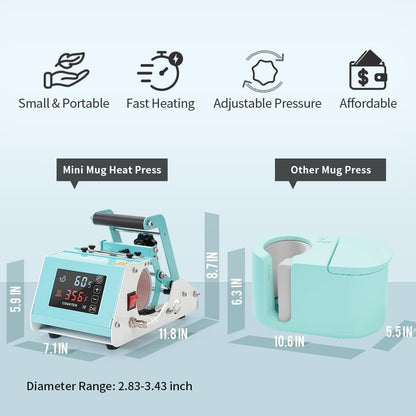 110 V Mini Mug Heat Press Machine Mint Green Tumbler Heat Press Machine Touch Screen for 11 OZ-15 OZ Sublimation Mugs 18 OZ Sublimation Glass Can,For Infusible Ink Sheets Sublimation Paper