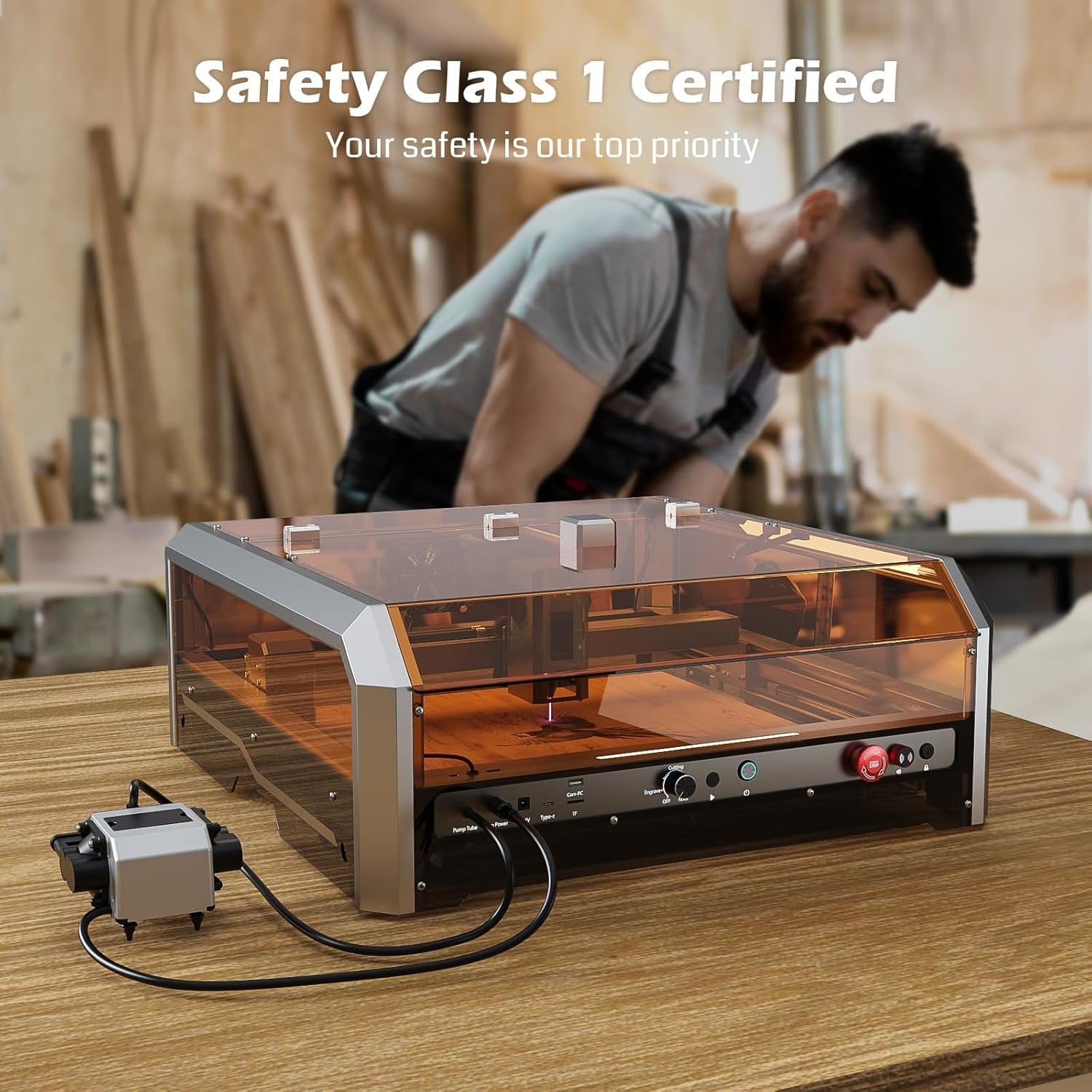Genmitsu L8 Laser Engraver, 40W (40000Mw) Power Output Laser Cutter, 40000Mm/Min All-In-One Laser Engraving Machine with Acrylic Enclosur, Air Assist Pump, Honeycomb, Camera, Safety Class 1