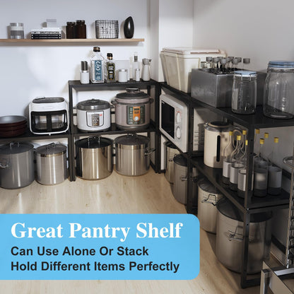 Expandable Metal Storage Shelves, 110LBS Heavy Duty Shelving Units and Storage for Pots Pans Small Appliances, Adjustable Metal Storage Shelf Organizer Rack for Kitchen Cabinets Closet Pantry Garage