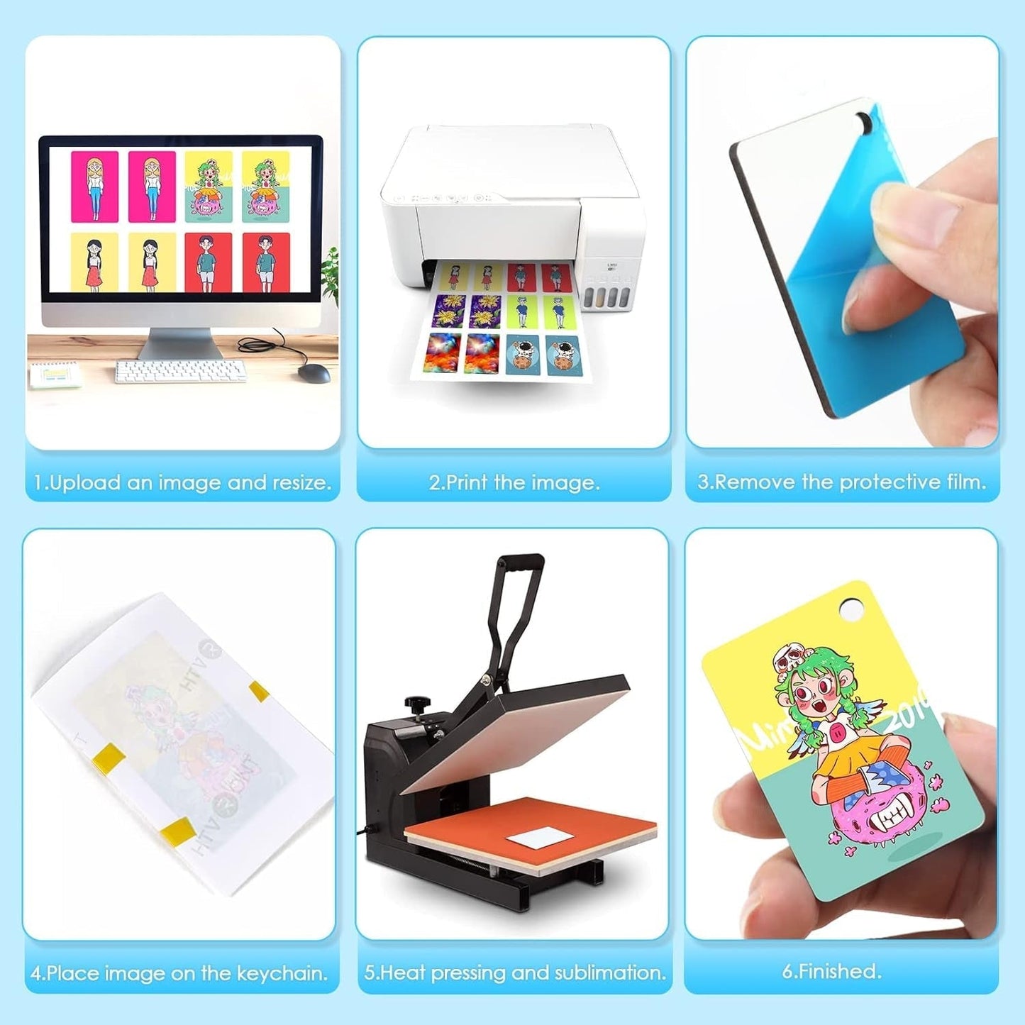 Sublimation Keychain Blanks - 120Pcs with Blue Protective Film - MDF Rectangle Keychain with Tassels - Heat Transfer Double Sided