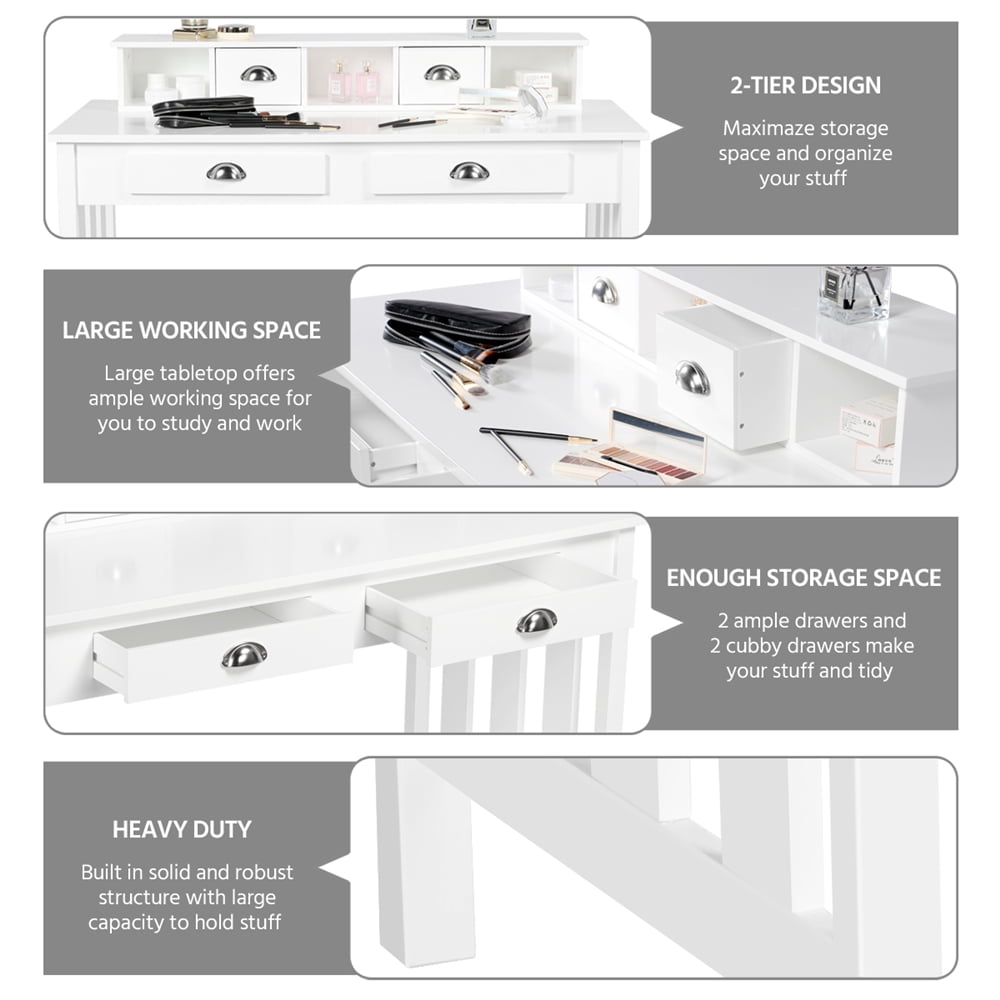 Modern Wood Computer Desk with 4 Drawers, White