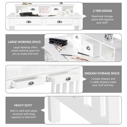 Modern Wood Computer Desk with 4 Drawers, White