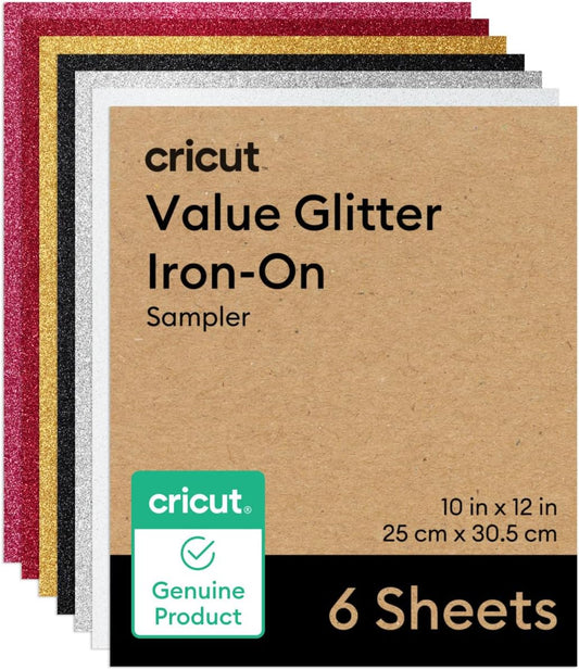 Cricut Value Glitter Iron On, Sampler Pack (10In X 12In, 6 Sheets) - HTV Heat Transfer Vinyl