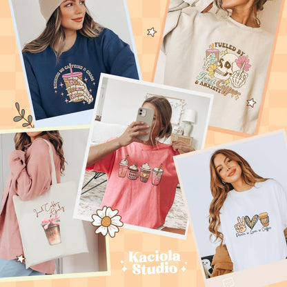 Kaciola 30 Sheets Coffee DTF Transfers Ready to Press, Coffee Iron on Transfers Washable Stickers Iron on Decals for T Shirts Hoodie DIY Crafts