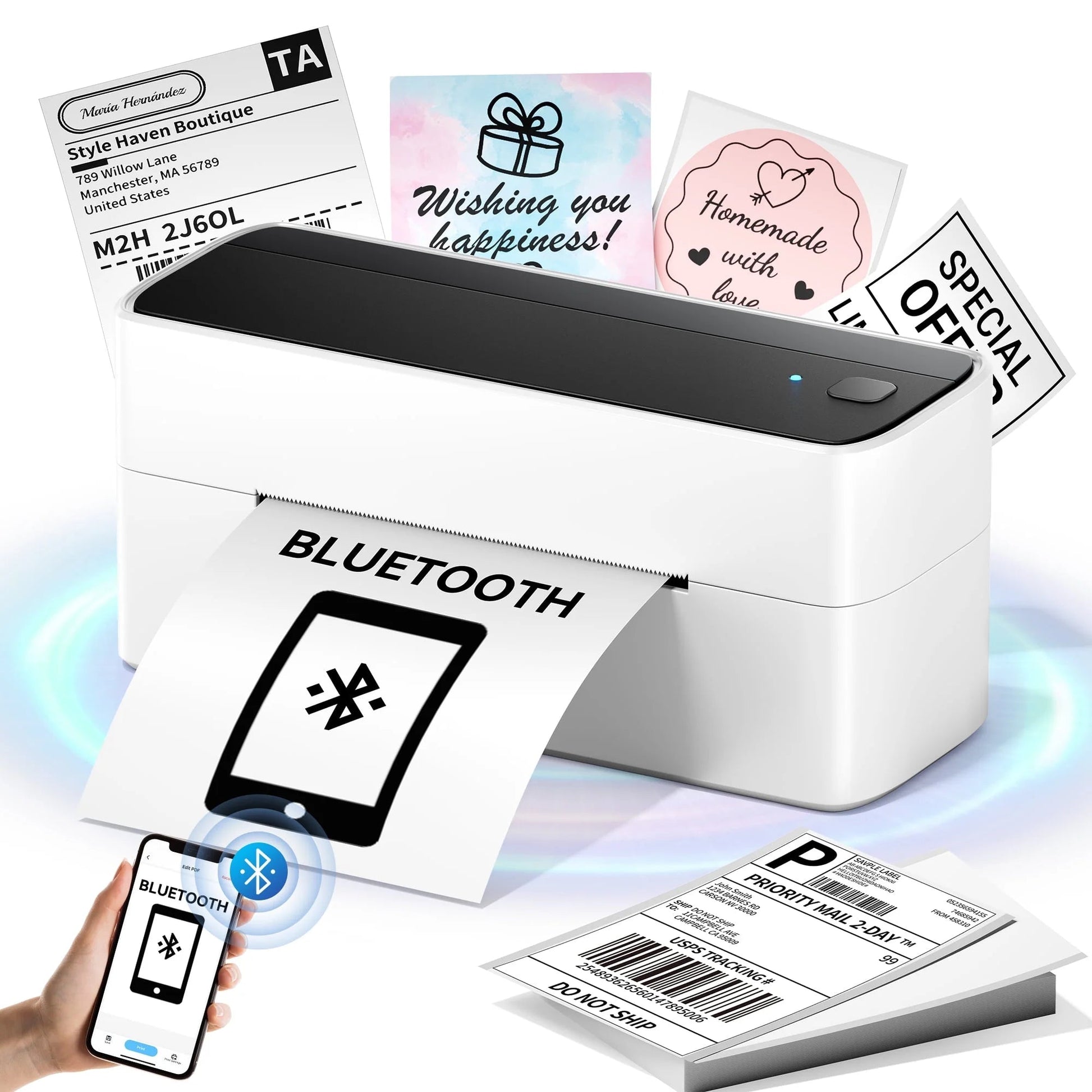 Wuduguer Shipping Label Printer - 241BT 4X6 Wireless Thermal Label Printer, Bluetooth Thermal Label Printers for Small Business, Compatible with Iphone, Android, Amazon, Shopify, Ups（Black）