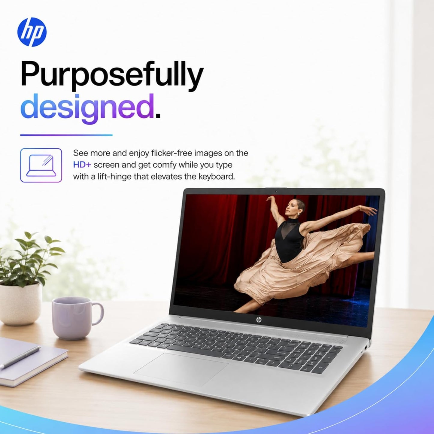 HP 17.3“ Laptop with Finger Print Reader, 16GB RAM, 512GB SSD Storage, Intel Dual-Core, 10 Key Number Pad, No Mouse, Office 365 for the Web, Windows 11 Home