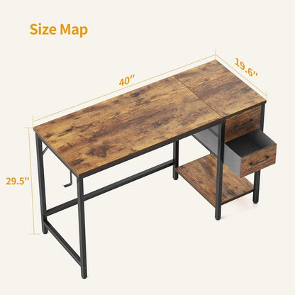 Computer Desk with Drawers, 40 Inch Study Writing Table, Modern Simple Style PC Desk for Bedroom, Gaming, Rustic Brown