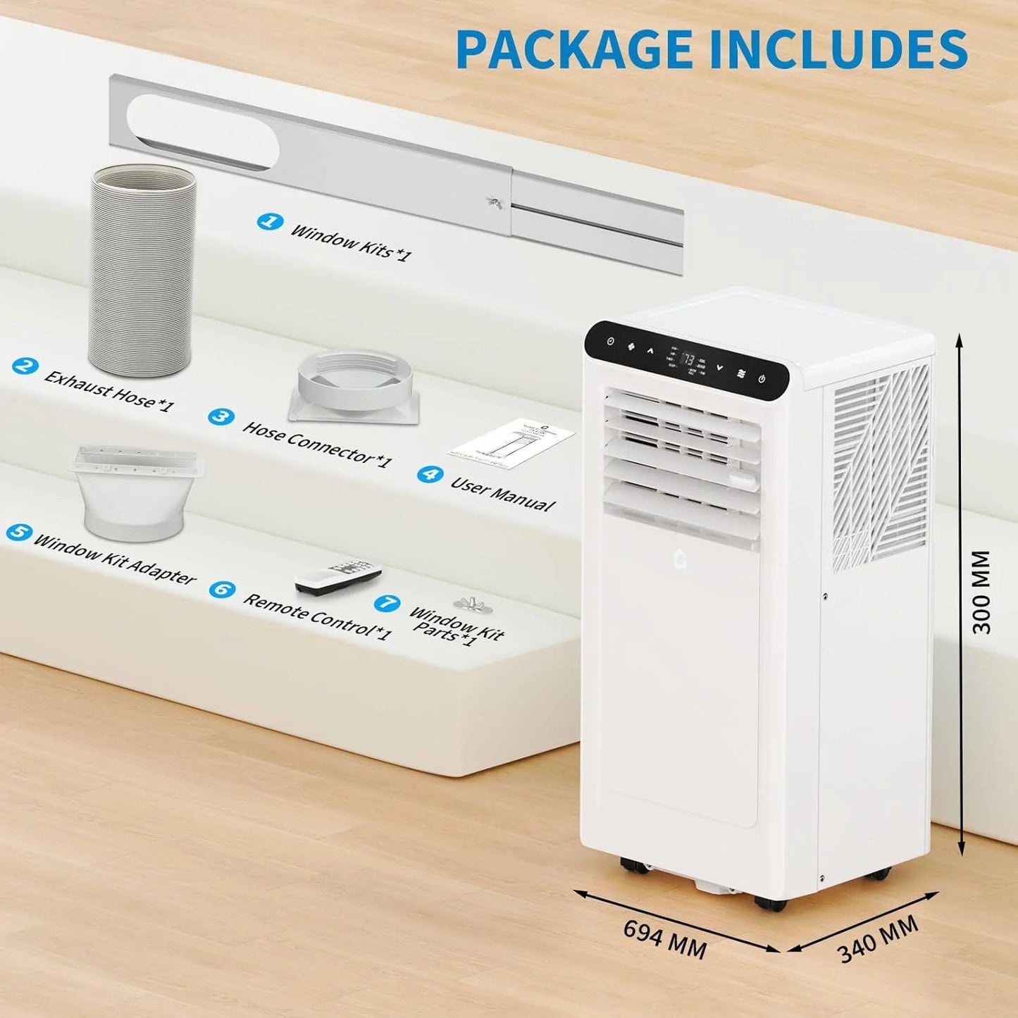8,000 BTU Portable Air Conditioner: Cools Rooms up to 350 Sq. Ft,3-In-1 Unit with Remote Control