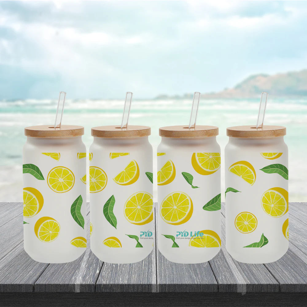 Wholesale 18 OZ Sublimation Blanks Glass Cans Tumblers Frosted Bulk with Bamboo Lid and Glass Straw 12 Pack & 60 Pack & 120 Pack