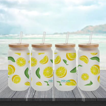 Wholesale 18 OZ Sublimation Blanks Glass Cans Tumblers Frosted Bulk with Bamboo Lid and Glass Straw 12 Pack & 60 Pack & 120 Pack