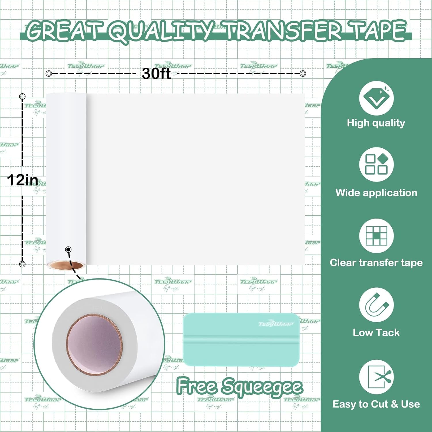 Clear Matte Vinyl Transfer Tape for Vinyl Layer Low Tack 12” X 30FT Perfect for Craft Adhesive Vinyl for Decals,Signs,Stickers,Walls,Doors,Windows