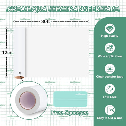 Clear Matte Vinyl Transfer Tape for Vinyl Layer Low Tack 12” X 30FT Perfect for Craft Adhesive Vinyl for Decals,Signs,Stickers,Walls,Doors,Windows