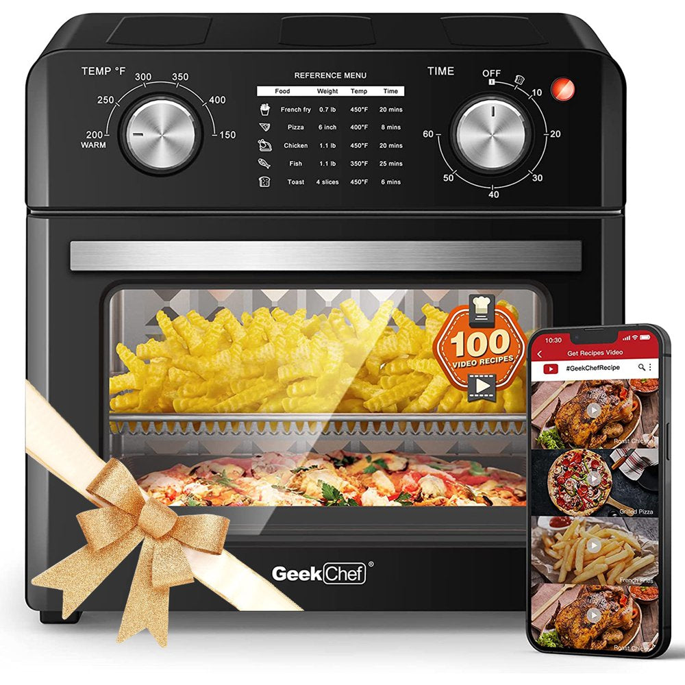 10 Quart Air Fryer, Oil-Less Air Fryer Toaster Oven Combo with Digital Recipe, 1400W, Black